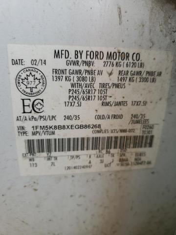 1FM5K8B8XEGB86268 - 2014 FORD EXPLORER WHITE photo 13