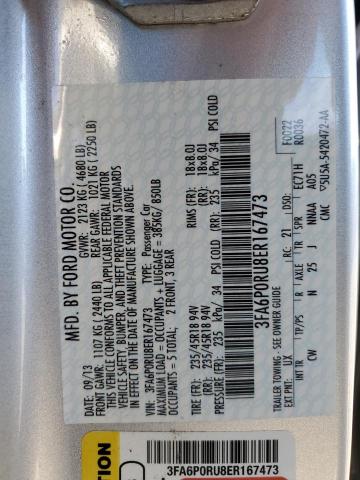 3FA6P0RU8ER167473 - 2014 FORD FUSION TITANIUM HEV SILVER photo 12