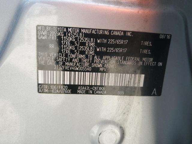 2T3ZFREV4GW305540 - 2016 TOYOTA RAV4 LE ვერცხლისფერი ფოტო 14