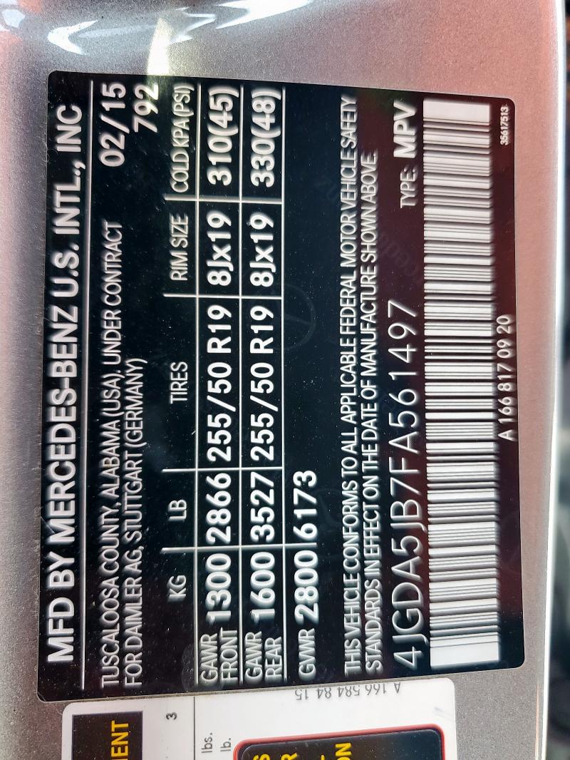 4JGDA5JB7FA561497 - 2015 MERCEDES-BENZ ML 350 GRAY photo 13