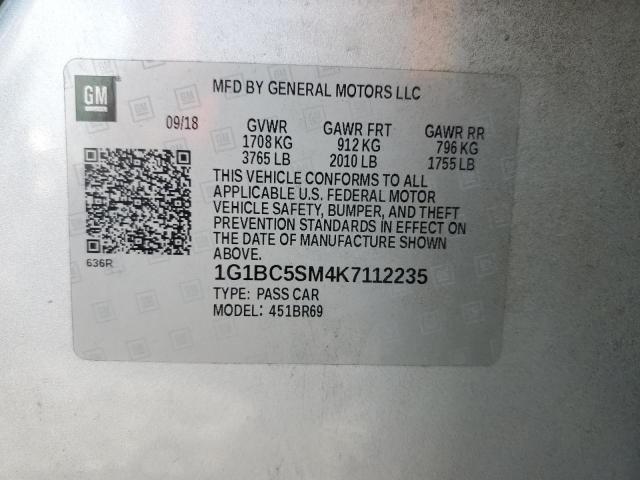 1G1BC5SM4K7112235 - 2019 CHEVROLET CRUZE LS ვერცხლისფერი ფოტო 12