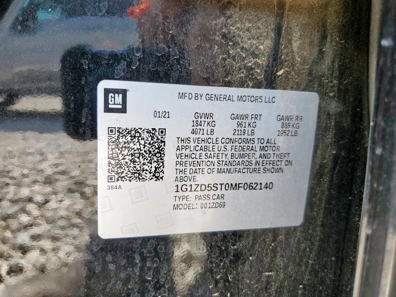 1G1ZD5ST0MF062140 - 2021 CHEVROLET MALIBU LT BLACK photo 12