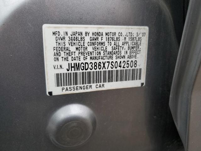 JHMGD386X7S042508 - 2007 HONDA FIT S SILVER photo 12