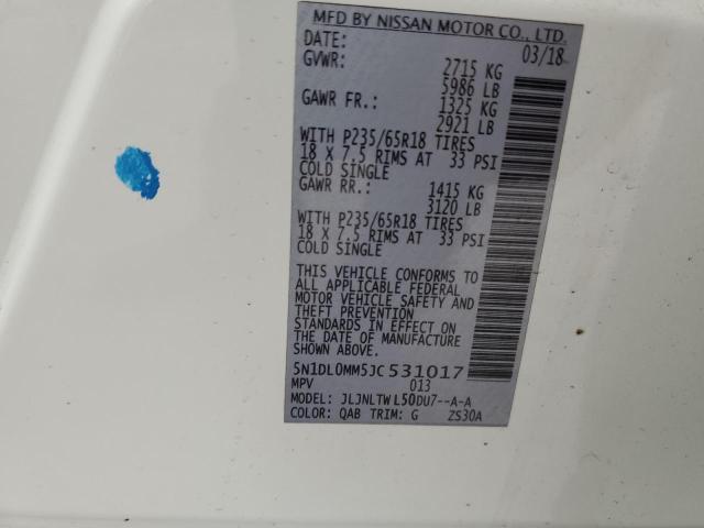 5N1DL0MM5JC531017 - 2018 INFINITI QX60 WHITE photo 13