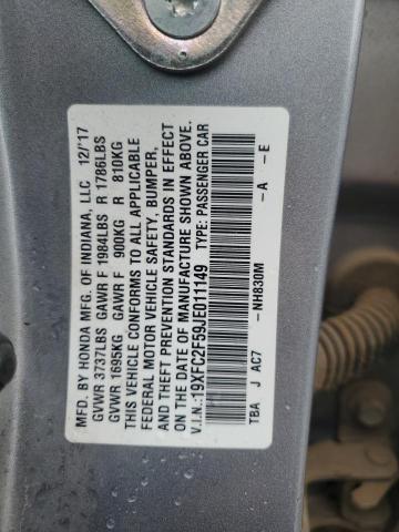 19XFC2F59JE011149 - 2018 HONDA CIVIC LX ვერცხლისფერი ფოტო 12