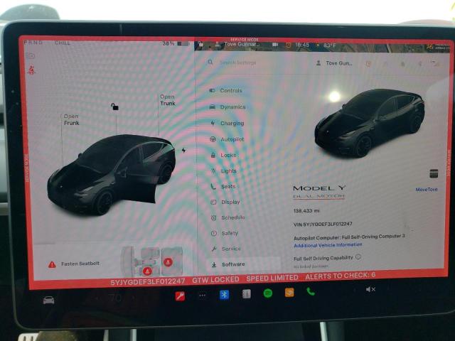5YJYGDEF3LF012247 - 2020 TESLA MODEL Y 黑色 照片 9