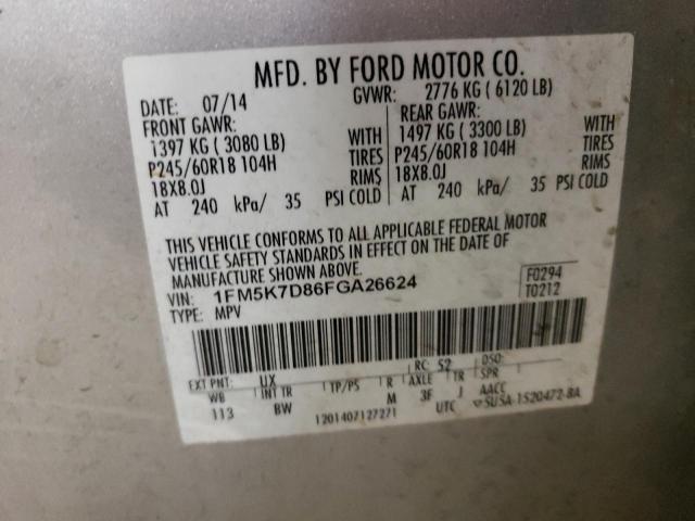 1FM5K7D86FGA26624 - 2015 FORD EXPLORER XLT SILVER photo 13