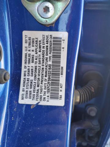 19XFC2F59HE031640 - 2017 HONDA CIVIC LX BLUE photo 13