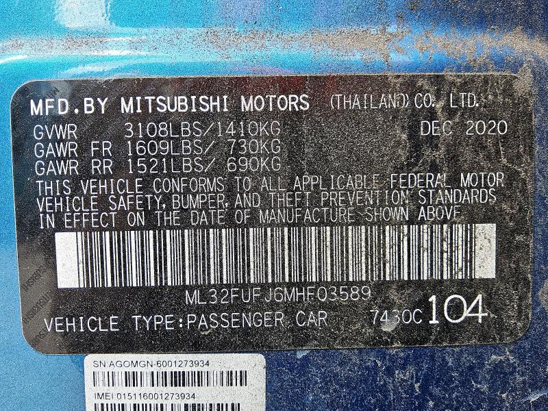 ML32FUFJ6MHF03589 - 2021 MITSUBISHI MIRAGE G4 ES 蓝色 照片 12