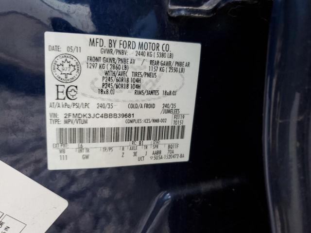 2FMDK3JC4BBB39681 - 2011 FORD EDGE SEL BLUE photo 13