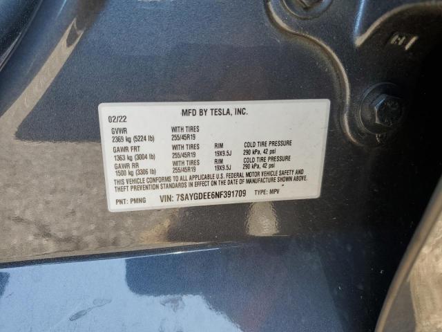 7SAYGDEE6NF391709 - 2022 TESLA MODEL Y Grau Foto 12
