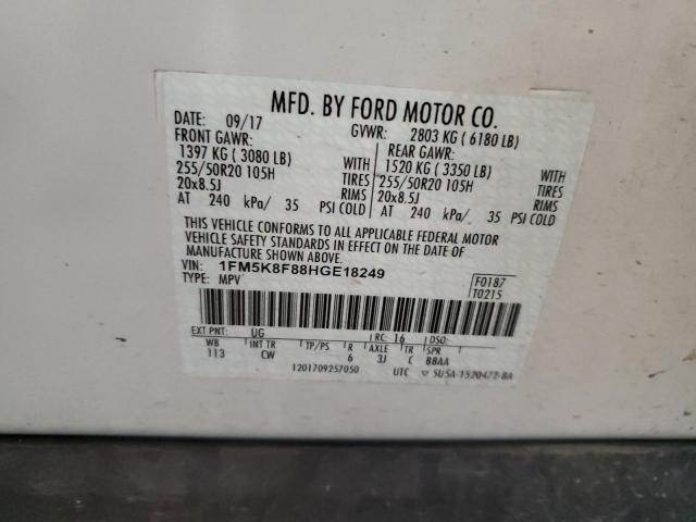 1FM5K8F88HGE18249 - 2017 FORD EXPLORER LIMITED 白色 照片 13