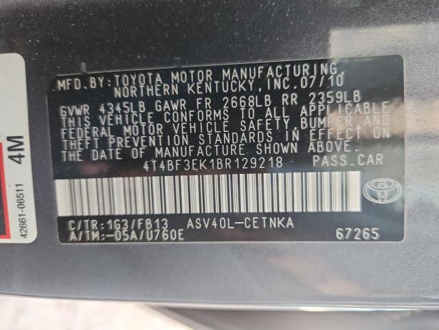 4T4BF3EK1BR129218 - 2011 TOYOTA CAMRY BASE GRAY photo 12