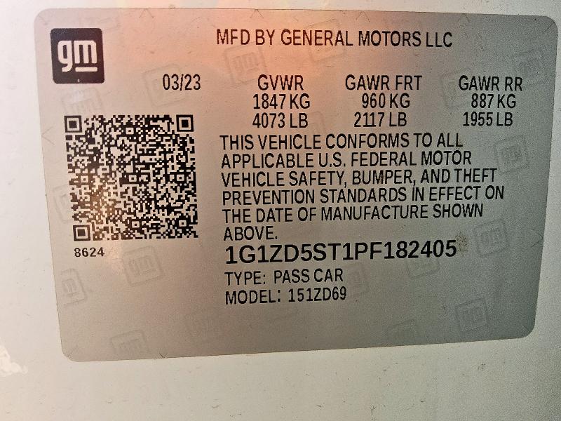 1G1ZD5ST1PF182405 - 2023 CHEVROLET MALIBU LT Blanc photo 13