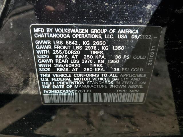 1V2HE2CA3NC226199 - 2022 VOLKSWAGEN ATLAS CROS SE BLACK photo 13