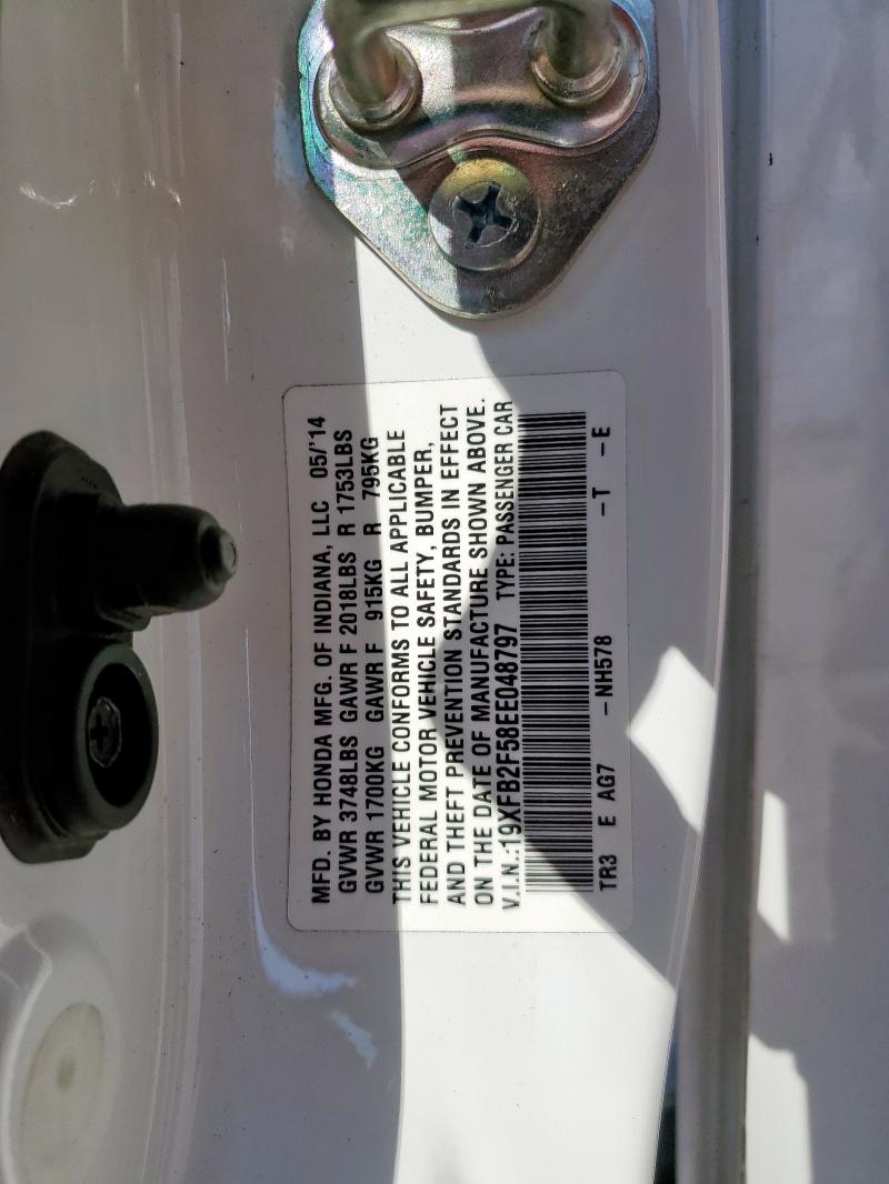 19XFB2F58EE048797 - 2014 HONDA CIVIC LX WHITE photo 12