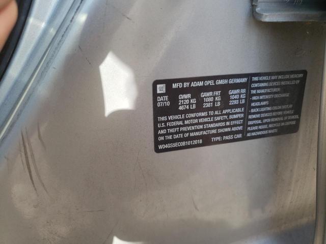 W04GS5EC0B1012018 - 2011 BUICK REGAL CXL 银色 照片 12