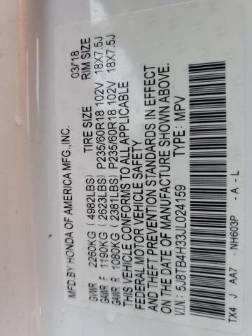 5J8TB4H33JL024159 - 2018 ACURA RDX WHITE photo 12