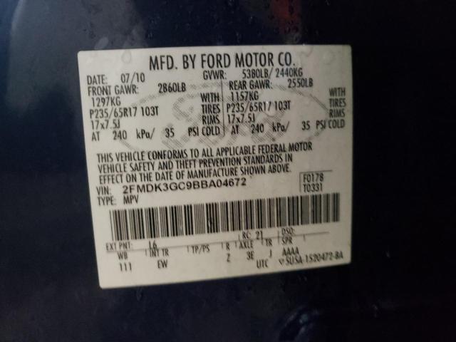 2FMDK3GC9BBA04672 - 2011 FORD EDGE SE BLUE photo 13