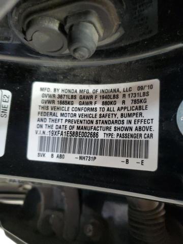 19XFA1E58BE002686 - 2011 HONDA CIVIC LX BLACK photo 13
