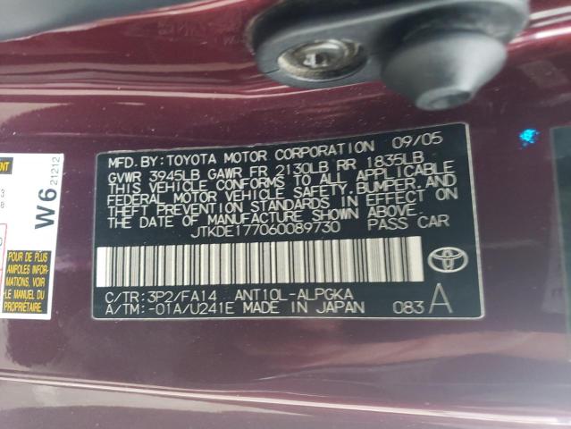 JTKDE177060089730 - 2006 TOYOTA SCION TC 勃艮第红 照片 12