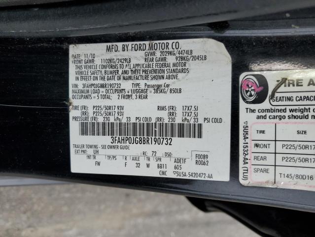 3FAHP0JG8BR190732 - 2011 FORD FUSION SEL BLACK photo 13