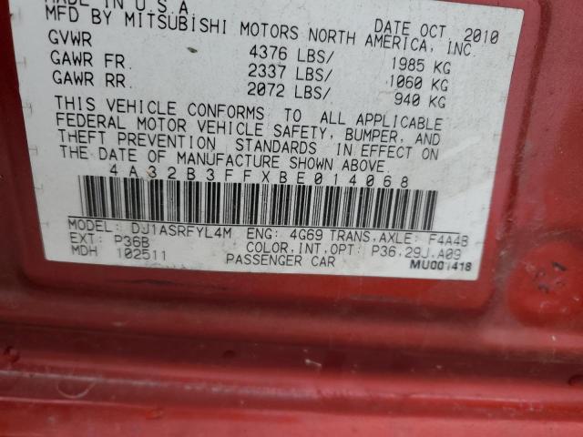 4A32B3FFXBE014068 - 2011 MITSUBISHI GALANT ES RED photo 12