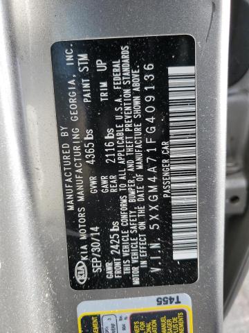 5XXGM4A71FG409136 - 2015 KIA OPTIMA LX SILVER photo 12