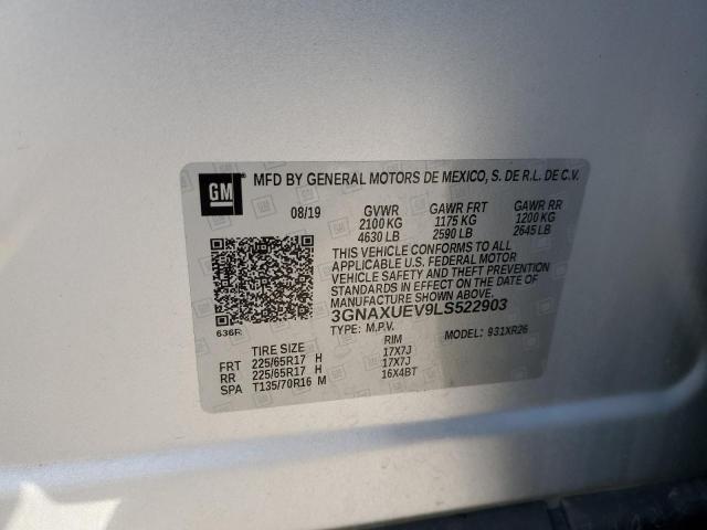 3GNAXUEV9LS522903 - 2020 CHEVROLET EQUINOX LT SILVER photo 13