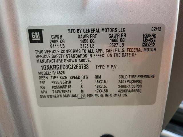 1GNKRGED3CJ266783 - 2012 CHEVROLET TRAVERSE LT SILVER photo 13