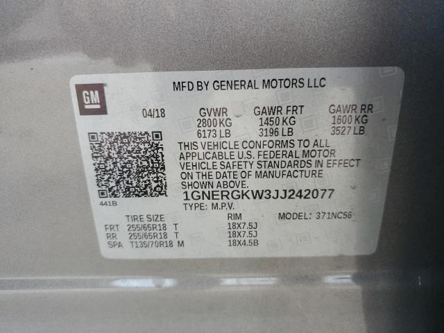 1GNERGKW3JJ242077 - 2018 CHEVROLET TRAVERSE LT TAN photo 13