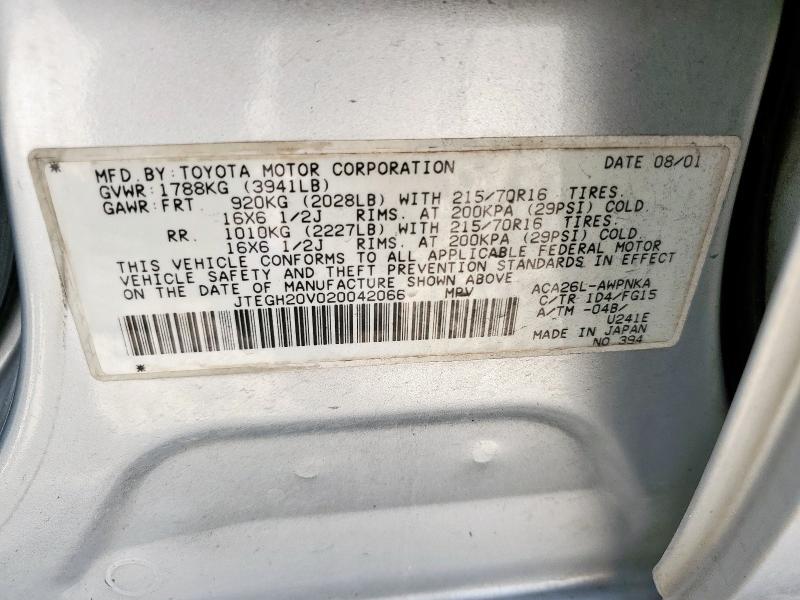 JTEGH20V020042066 - 2002 TOYOTA RAV4 ვერცხლისფერი ფოტო 12