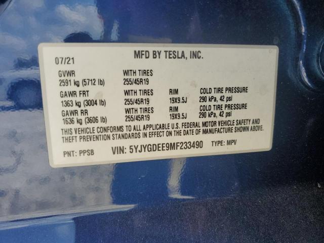 5YJYGDEE9MF233490 - 2021 TESLA MODEL Y Көк фото 13