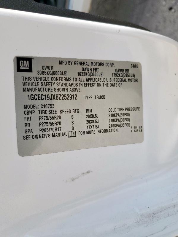 1GCEC19JX8Z252912 - 2008 CHEVROLET SILVERADO C1500 თეთრი ფოტო 13