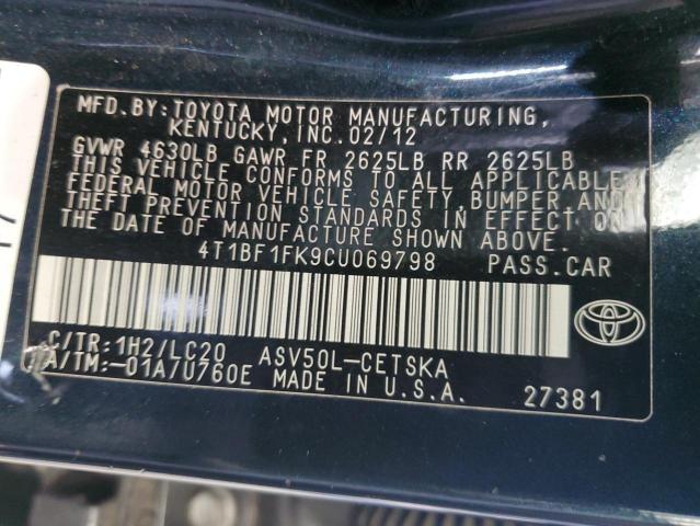 4T1BF1FK9CU069798 - 2012 TOYOTA CAMRY BASE Сірий фото 12