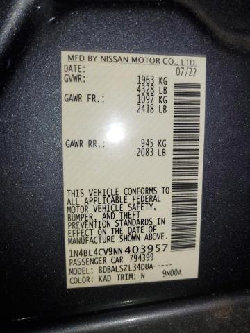 1N4BL4CV9NN403957 - 2022 NISSAN ALTIMA SR GRAY photo 12