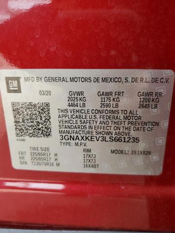 3GNAXKEV3LS661235 - 2020 CHEVROLET EQUINOX LT RED photo 14