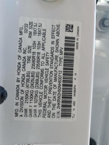 2HKRW2H50NH630712 - 2022 HONDA CR-V EX WHITE photo 12