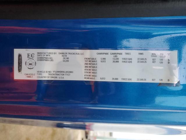 1FUJHHDRXLLKS3663 - 2020 FREIGHTLINER CASCADIA 1 BLUE photo 10