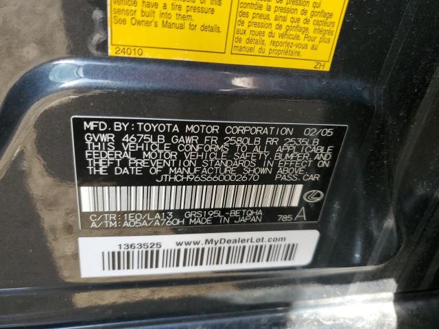 JTHCH96S660002670 - 2006 LEXUS GS 300 GRAY photo 12