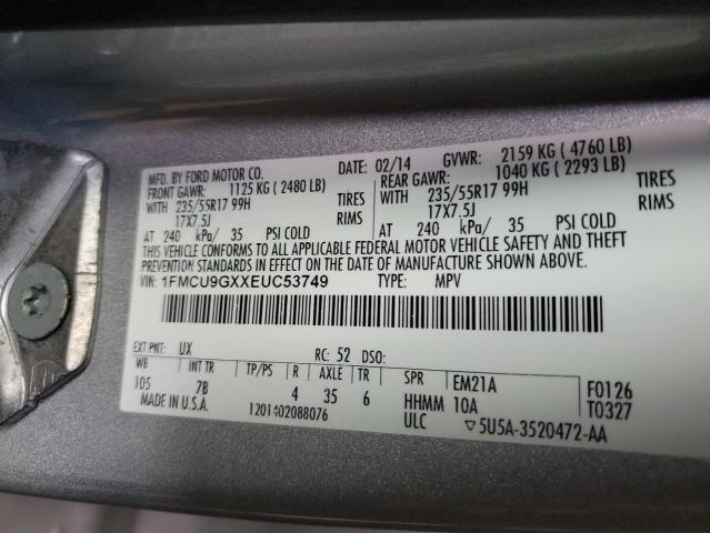 1FMCU9GXXEUC53749 - 2014 FORD ESCAPE SE SILVER photo 13