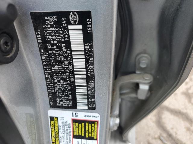 4T1B11HK8KU228787 - 2019 TOYOTA CAMRY L SILVER photo 12