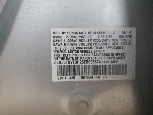 5FNYF3H25EB005874 - 2014 HONDA PILOT LX SILVER photo 14