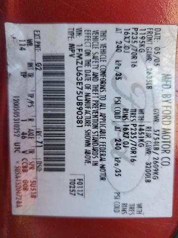 1FMZU63E75UB90381 - 2005 FORD EXPLORER XLT 勃艮第红 照片 13