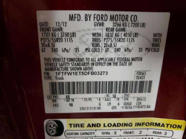 1FTFW1ET5DFB03273 - 2013 FORD F150 SUPERCREW RED photo 13