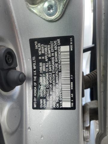 SHHFK7H63KU223335 - 2019 HONDA CIVIC EX Argent photo 12