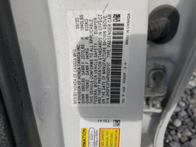 2HGFE2F54PH550707 - 2023 HONDA CIVIC SPORT WHITE photo 12