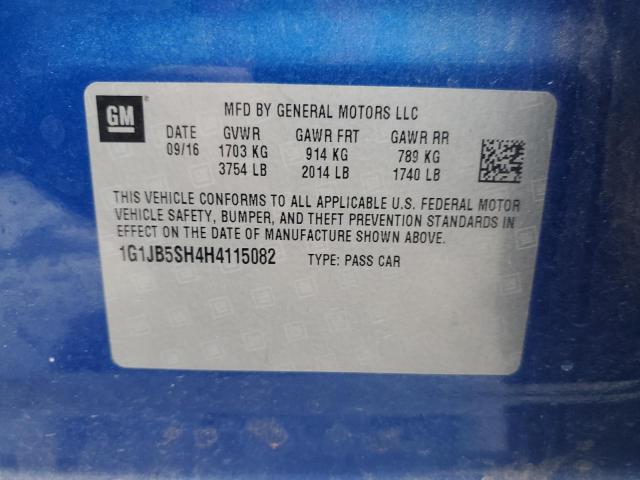 1G1JB5SH4H4115082 - 2017 CHEVROLET SONIC LS 蓝色 照片 12