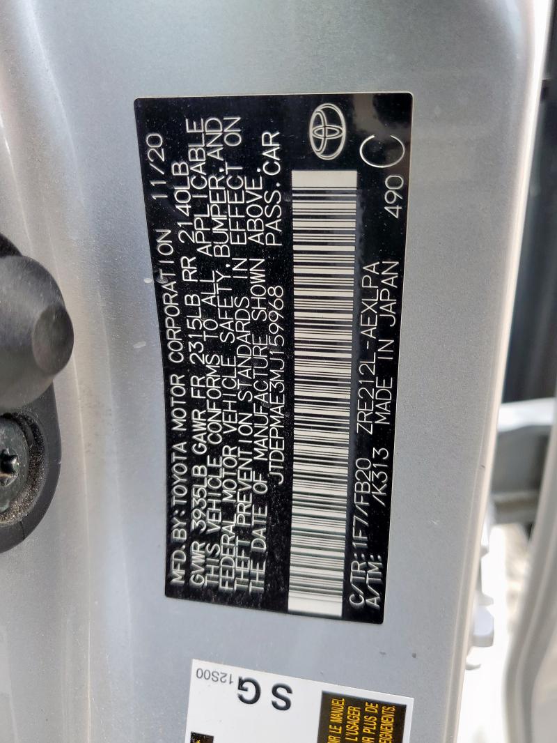 JTDEPMAE3MJ159968 - 2021 TOYOTA COROLLA LE Gümüş fotoğraf 12