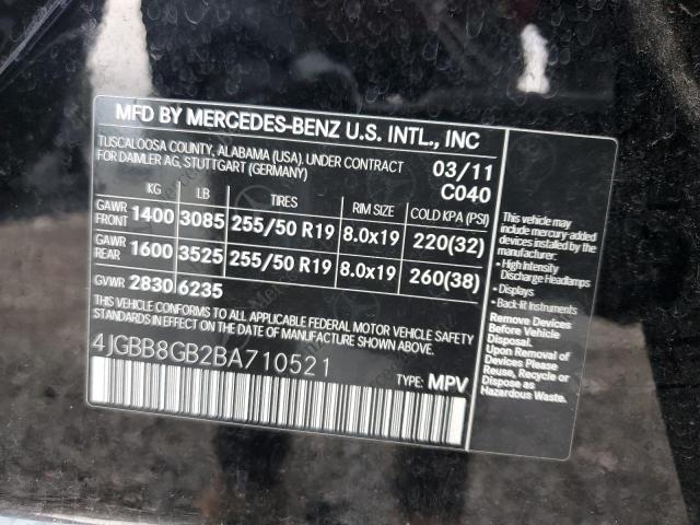 4JGBB8GB2BA710521 - 2011 MERCEDES-BENZ ML 350 4MATIC BLACK photo 13